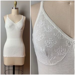 Vintage 60s 70s white cotton lace knit cami